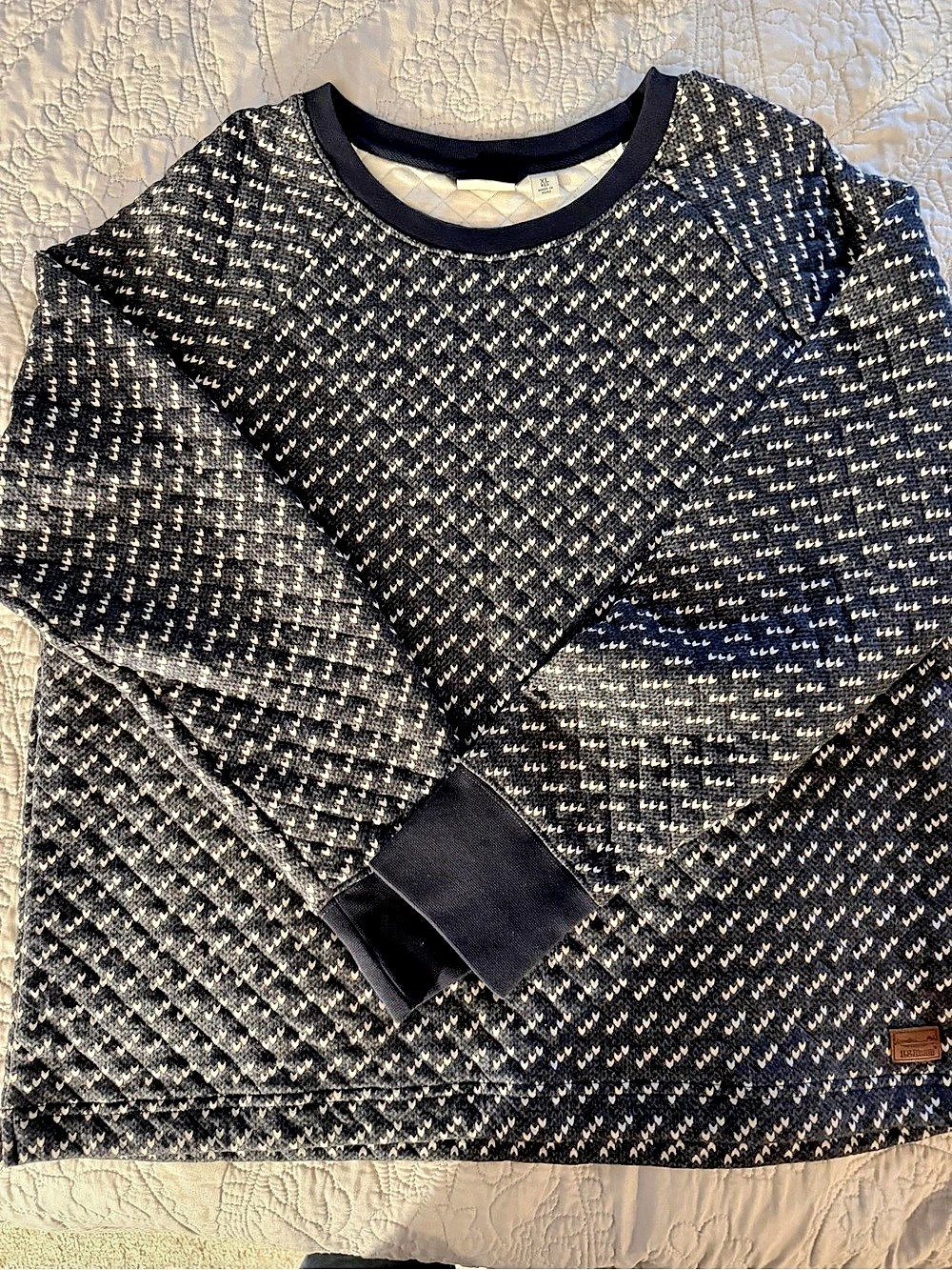 Women's LLBEAN Geometric Crewneck Sweater in Blue & White